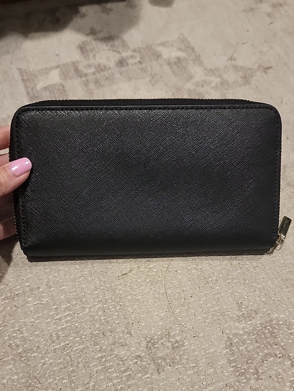 Tory Burch Black Leather Zip Wallet with Gold Logo